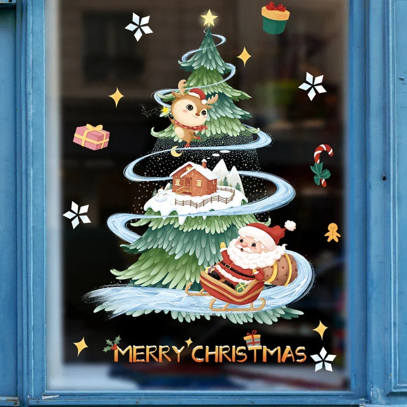 Frostella | Décoration de fenêtre de Noël avec Père Noël, rennes et sapin