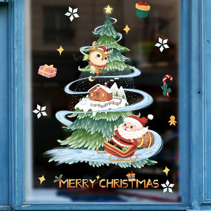 Frostella | Décoration de fenêtre de Noël avec Père Noël, rennes et sapin