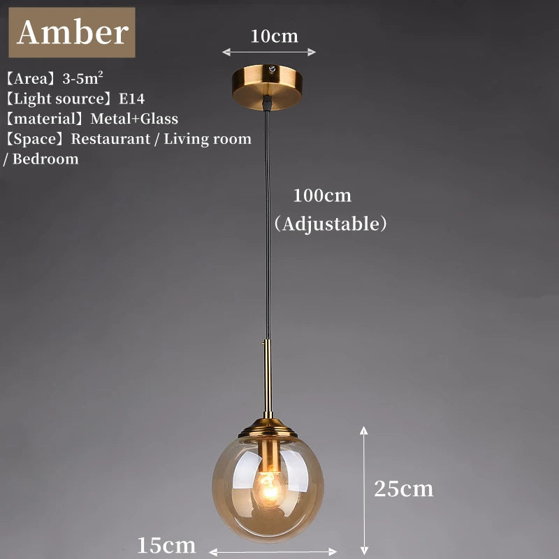 Solvyn Era | Lampada a sospensione LED in vetro con accento metallico per camera da letto e zona pranzo