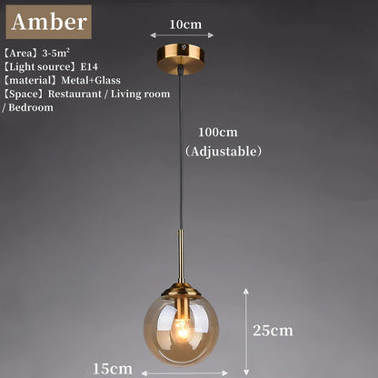 Solvyn Era | Lampada a sospensione LED in vetro con accento metallico per camera da letto e zona pranzo