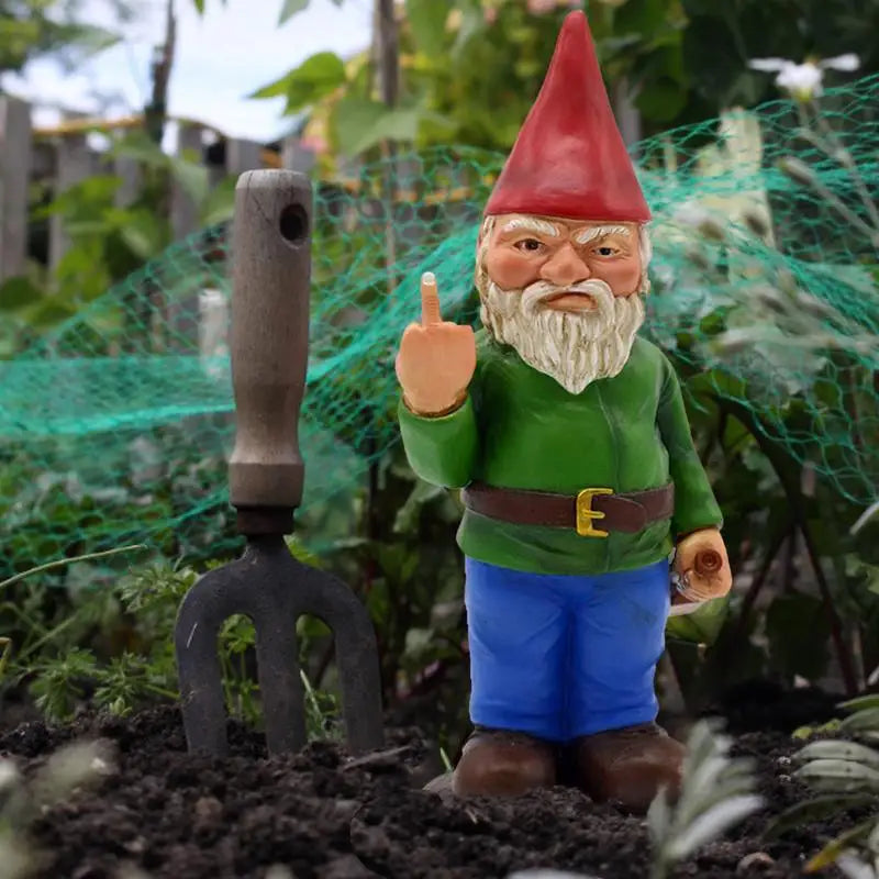 Figura nano da giardino | Nano ubriaco con dito medio | Decorazione da giardino divertente | Resina sintetica