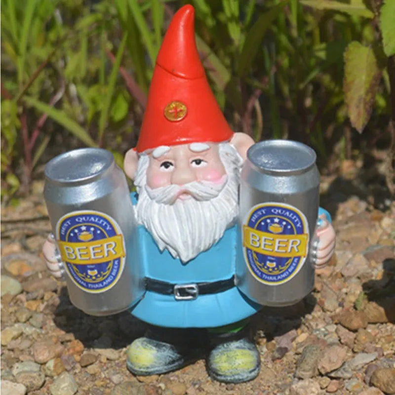 Garden Gnome Figurine | Drunken Gnome with Beer | Funny Decoration | Resin