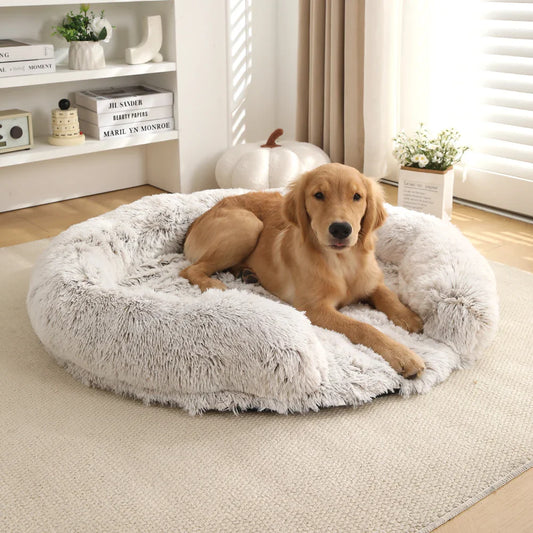Panier rond semi-ouvert moelleux pour chien | Peluche ultra-douce | Housse lavable | Antidérapant | 4 tailles