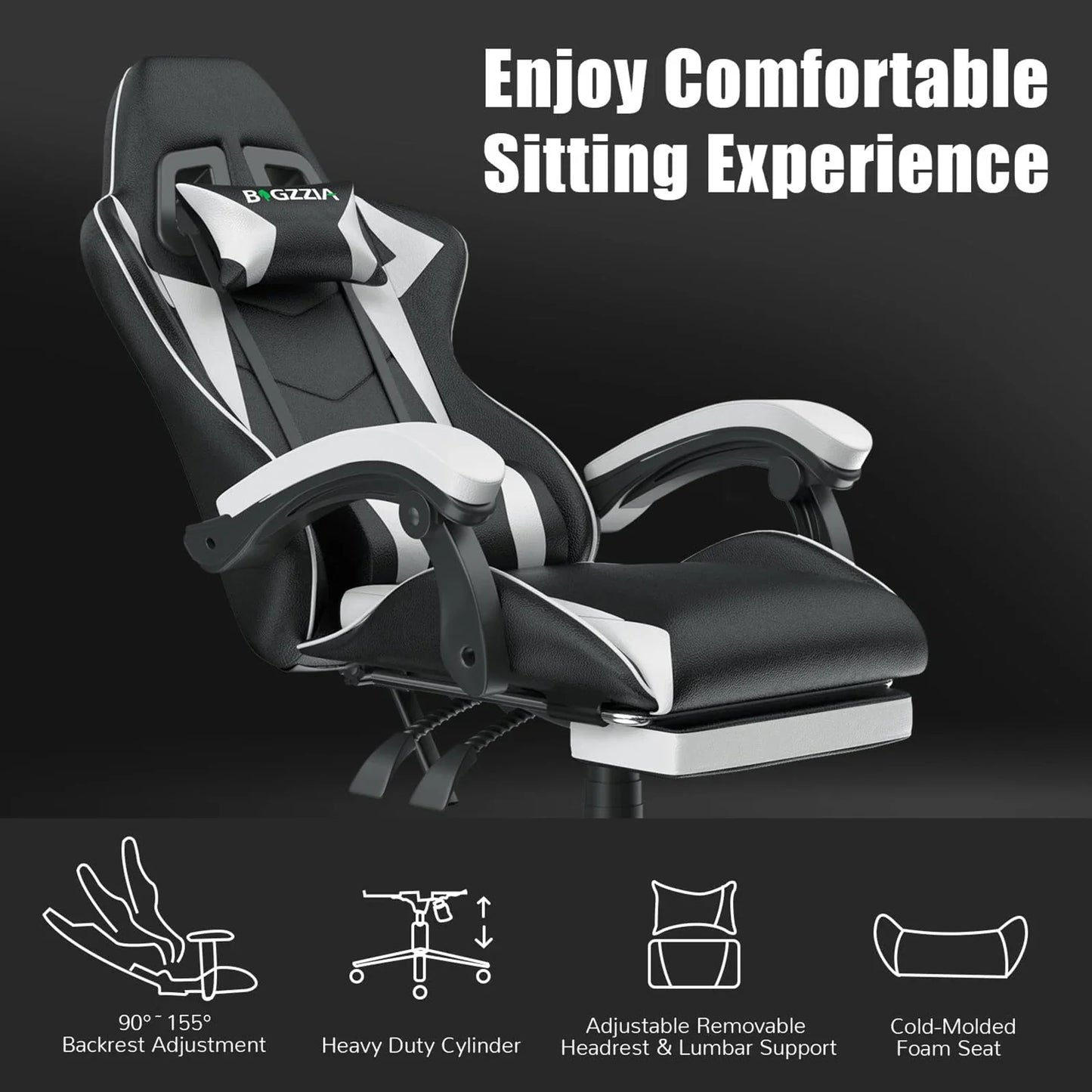 Serava – Ergonomischer Gamingstuhl mit Fußstütze, Lendenkissen & Verstellbarer Höhe