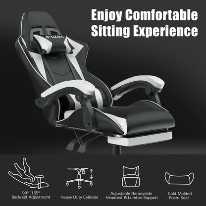 Serava – Ergonomischer Gamingstuhl mit Fußstütze, Lendenkissen & Verstellbarer Höhe