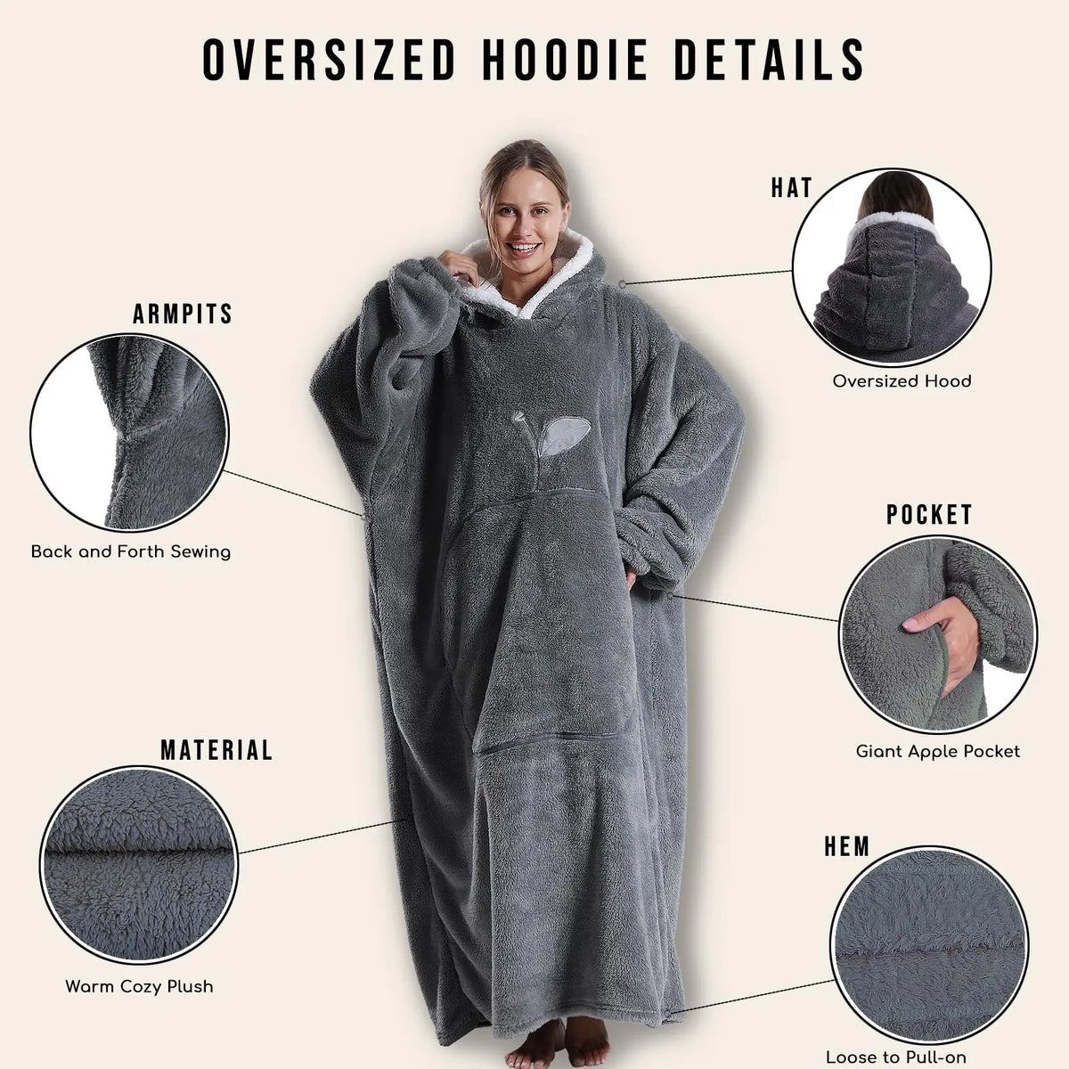 Hoodara | Oversized Sherpa Hoodie Blanket with Sleeves and Pocket