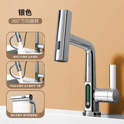 Aesthena – Rubinetto a cascata estensibile con indicatore di temperatura in acciaio inox