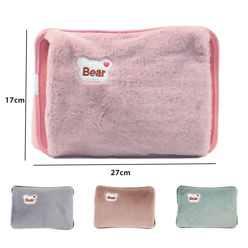 Warmissa | Bolsa de agua caliente eléctrica de 27 × 17 cm con apagado automático y funda de felpa