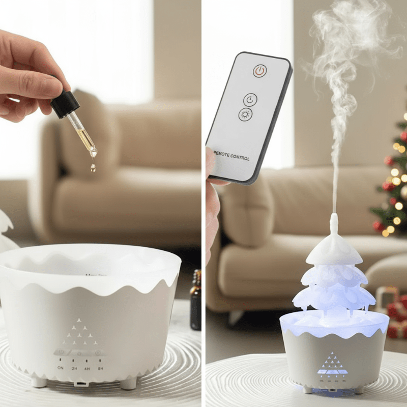 Treezen | Aroma Diffuser in Weihnachtsbaumform mit LED-Licht und Nebelregler