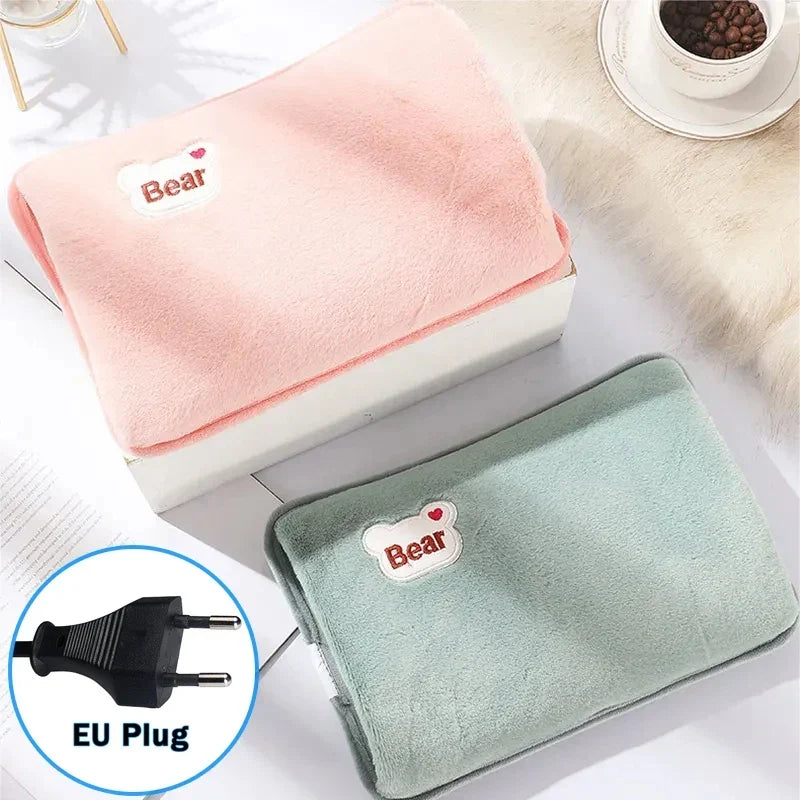 Warmissa | Bolsa de agua caliente eléctrica de 27 × 17 cm con apagado automático y funda de felpa