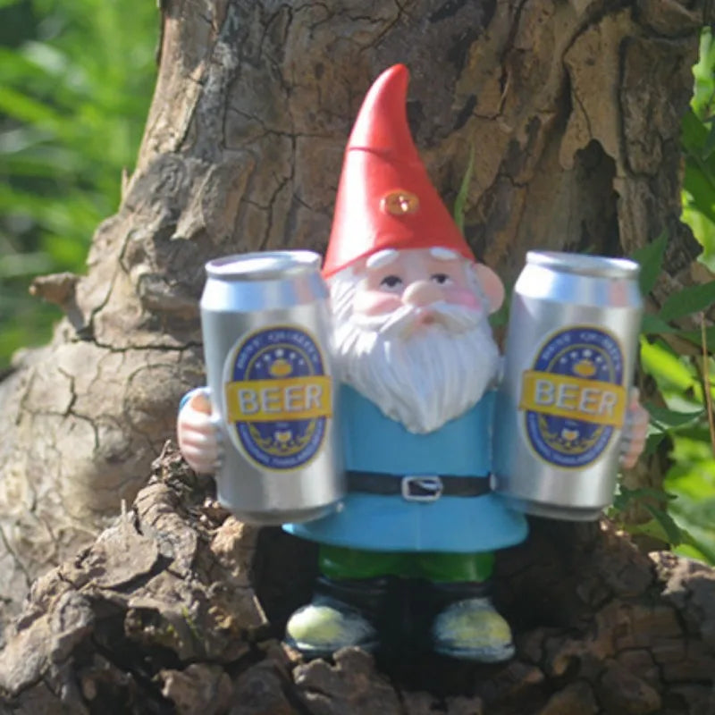 Garden Gnome Figurine | Drunken Gnome with Beer | Funny Decoration | Resin