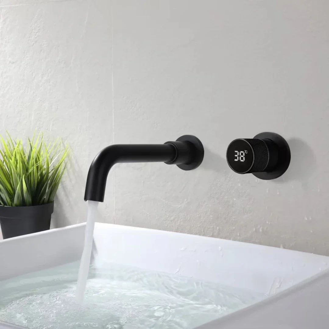 Valvoro Sense | Wall Faucet in Black Brass with Digital Display & Temperature Control