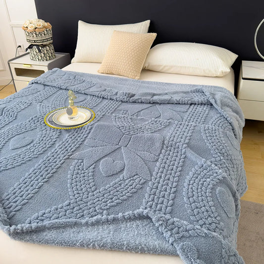 Lunessa | Kuscheldecke aus Baumwoll-Velours, wendbar mit Jacquard-Muster, 4 Größen