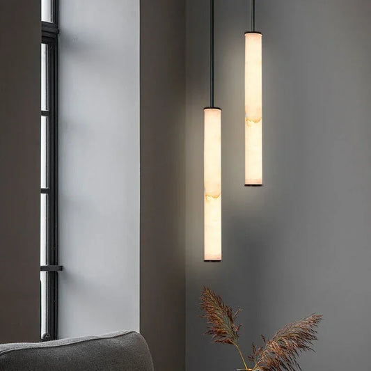 Lunvero Minara | Suspension LED en marbre et cuivre pour des espaces de vie élégants