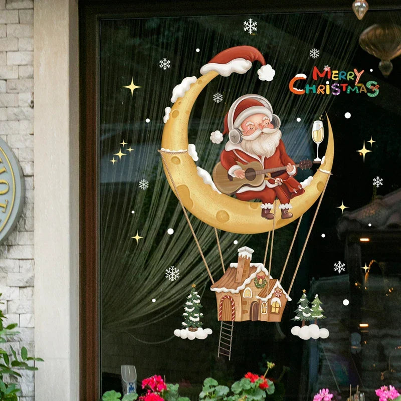 Frostella | Décoration de fenêtre de Noël avec Père Noël, rennes et sapin