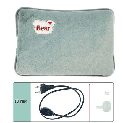 Warmissa | Bolsa de agua caliente eléctrica de 27 × 17 cm con apagado automático y funda de felpa