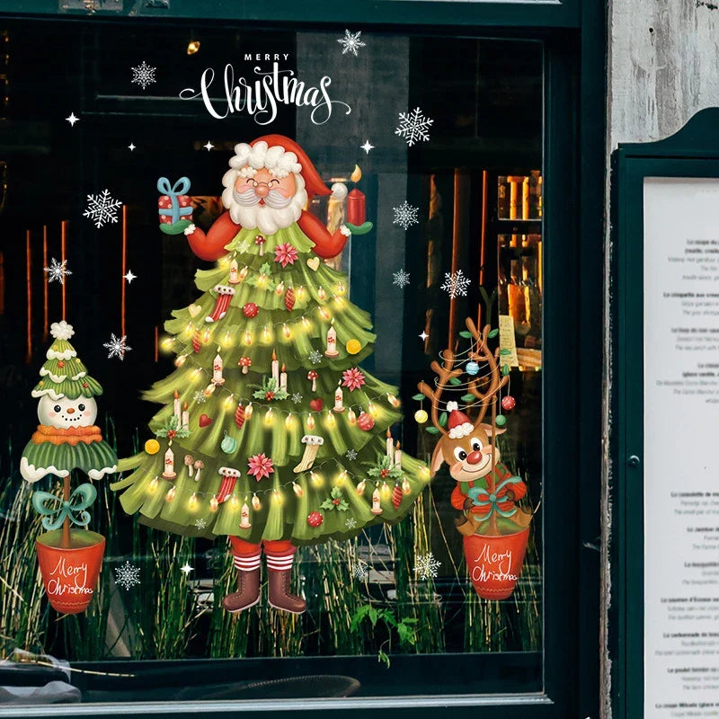 Frostella | Décoration de fenêtre de Noël avec Père Noël, rennes et sapin