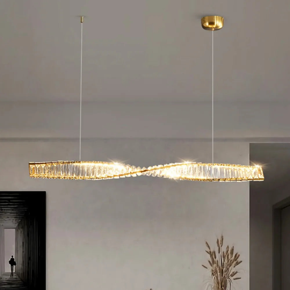Astrion | Lampada a sospensione LED moderna con cristalli e design a spirale per tavolo da pranzo