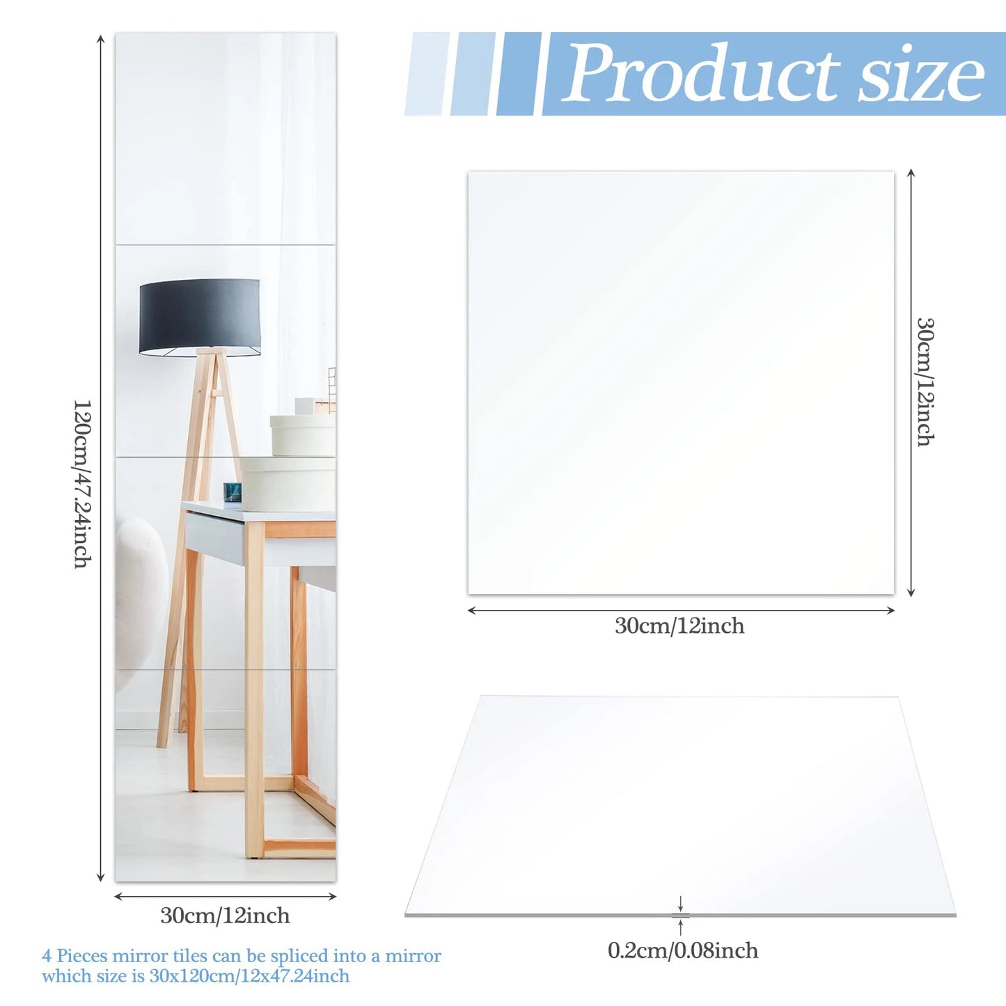 Reflekta Set | 4 Flexible Acrylic Mirror Stickers with 3D Effect (2 mm Thickness)