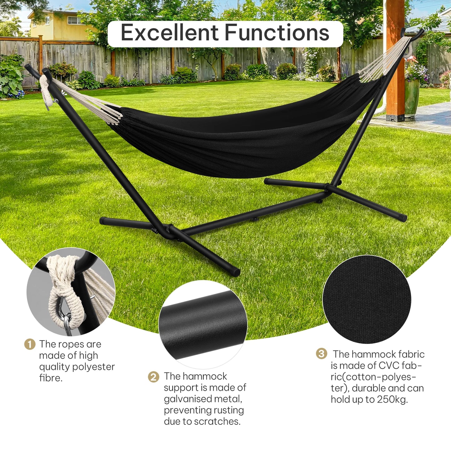 Lunava Rest | Amaca doppia portatile con struttura in acciaio per giardino e campeggio