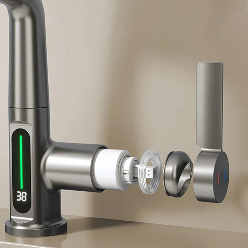 Aesthena – Rubinetto a cascata estensibile con indicatore di temperatura in acciaio inox