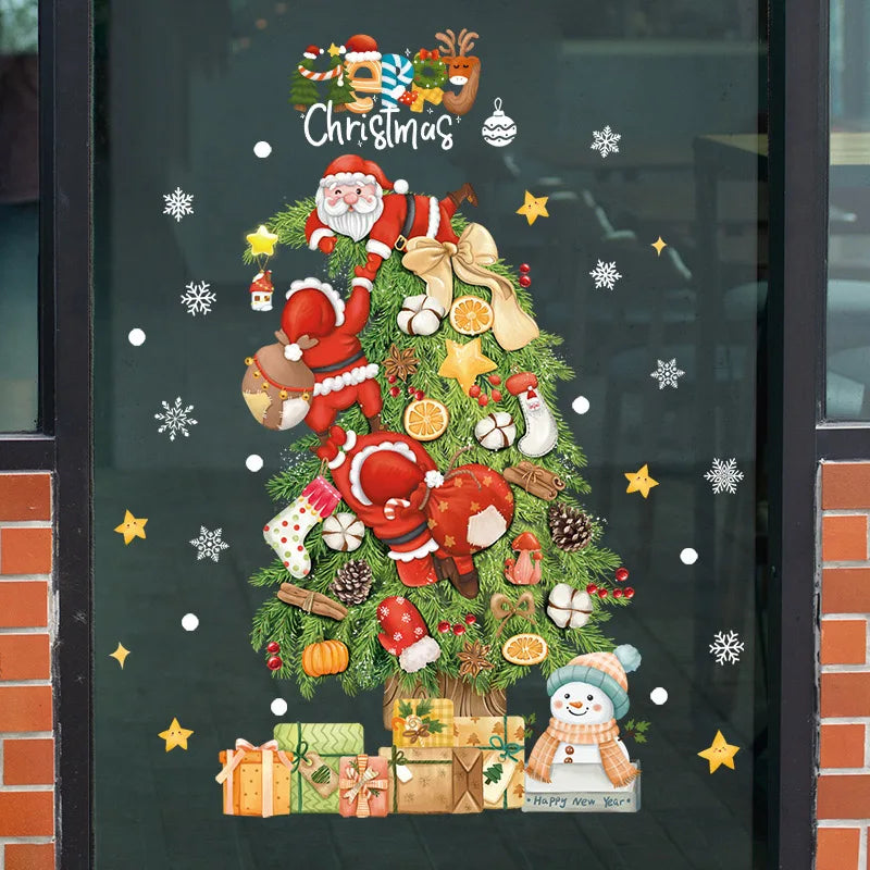 Frostella | Décoration de fenêtre de Noël avec Père Noël, rennes et sapin