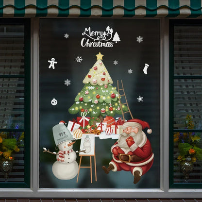 Frostella | Décoration de fenêtre de Noël avec Père Noël, rennes et sapin