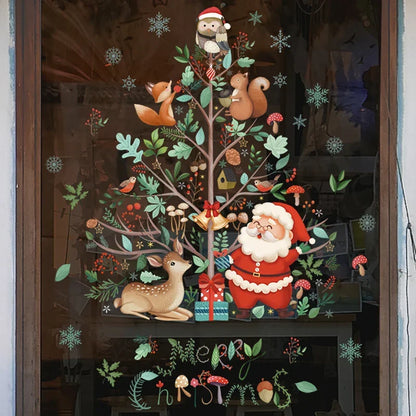 Frostella | Décoration de fenêtre de Noël avec Père Noël, rennes et sapin