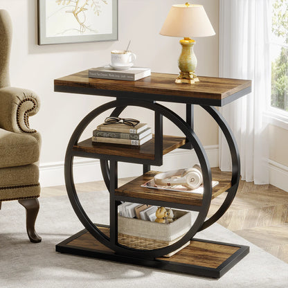 Isyvelra – Table d’Appoint Industrielle Étroite en Bois avec 3 Compartiments de Rangement