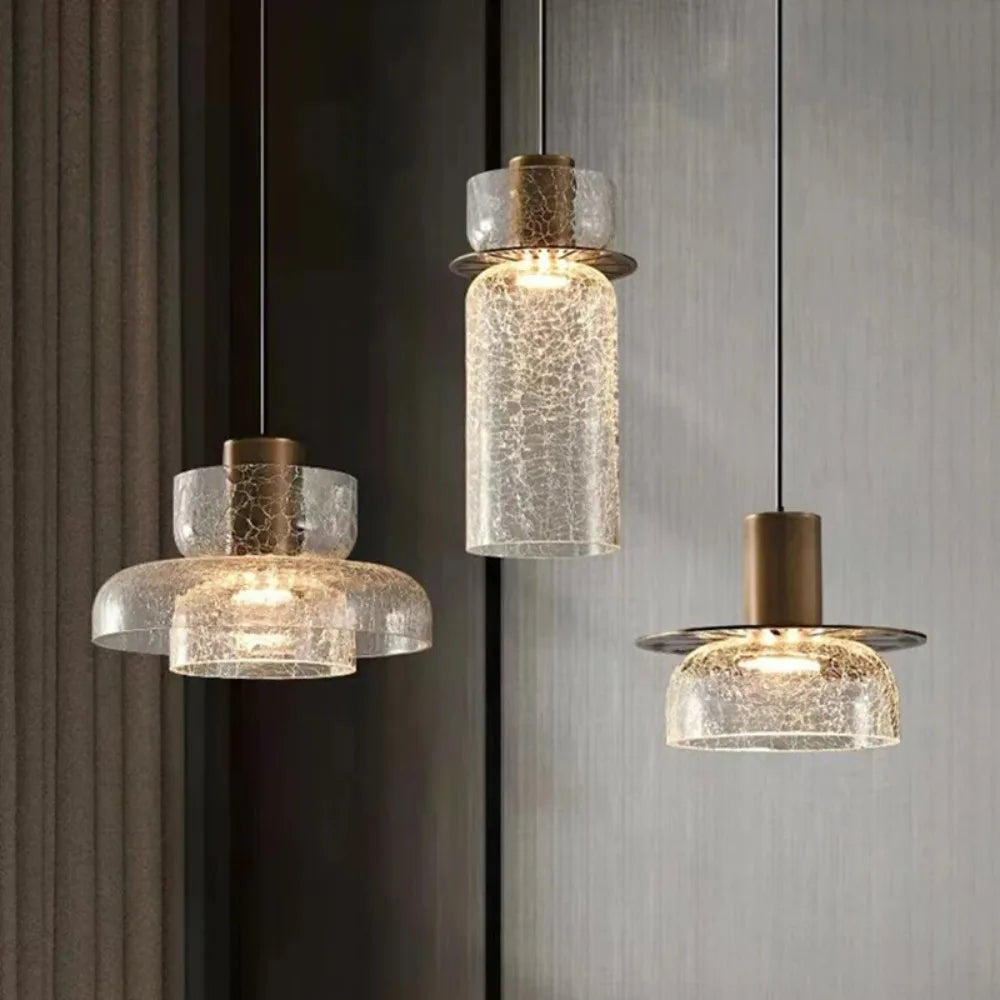 Candelora | Lampada a sospensione moderna in vetro con effetto craquelé