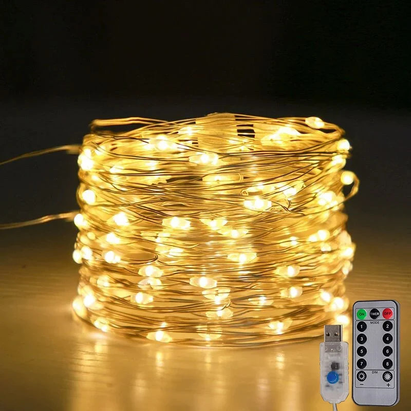 Funkira | LED Lichterkette aus Kupferdraht mit USB, Fernbedienung und Timer