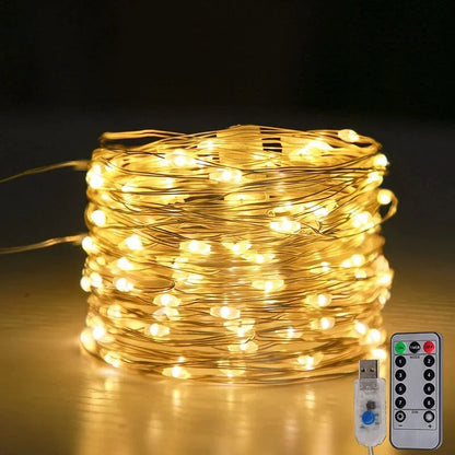 Funkira | LED Lichterkette aus Kupferdraht mit USB, Fernbedienung und Timer