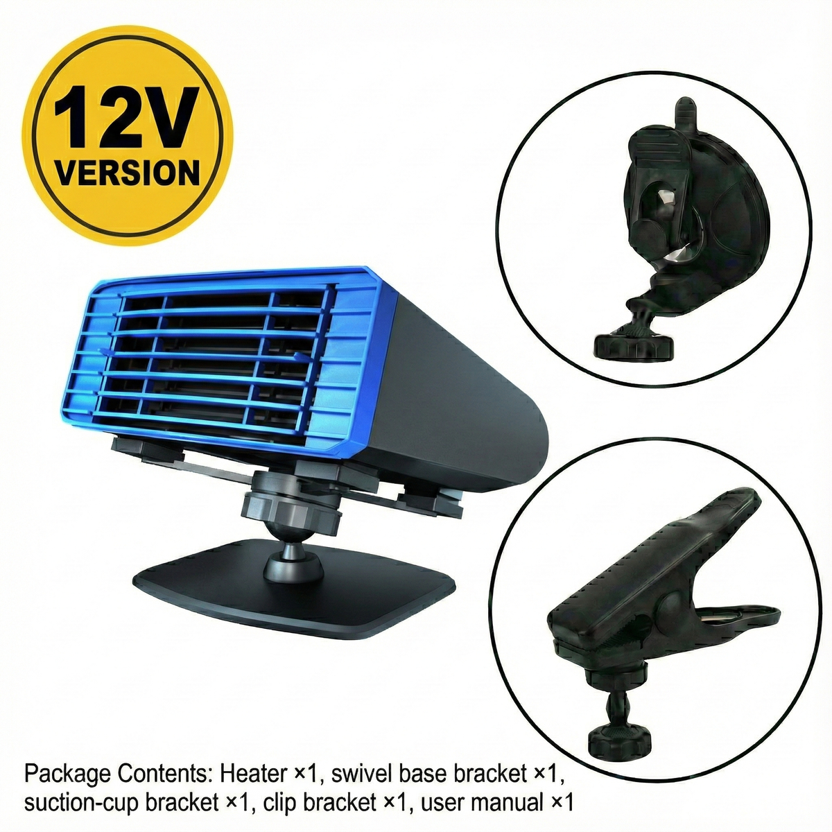 Zelessa | Heizlüfter Auto 12V/24V zum Enteisen, 360° schwenkbar und leise