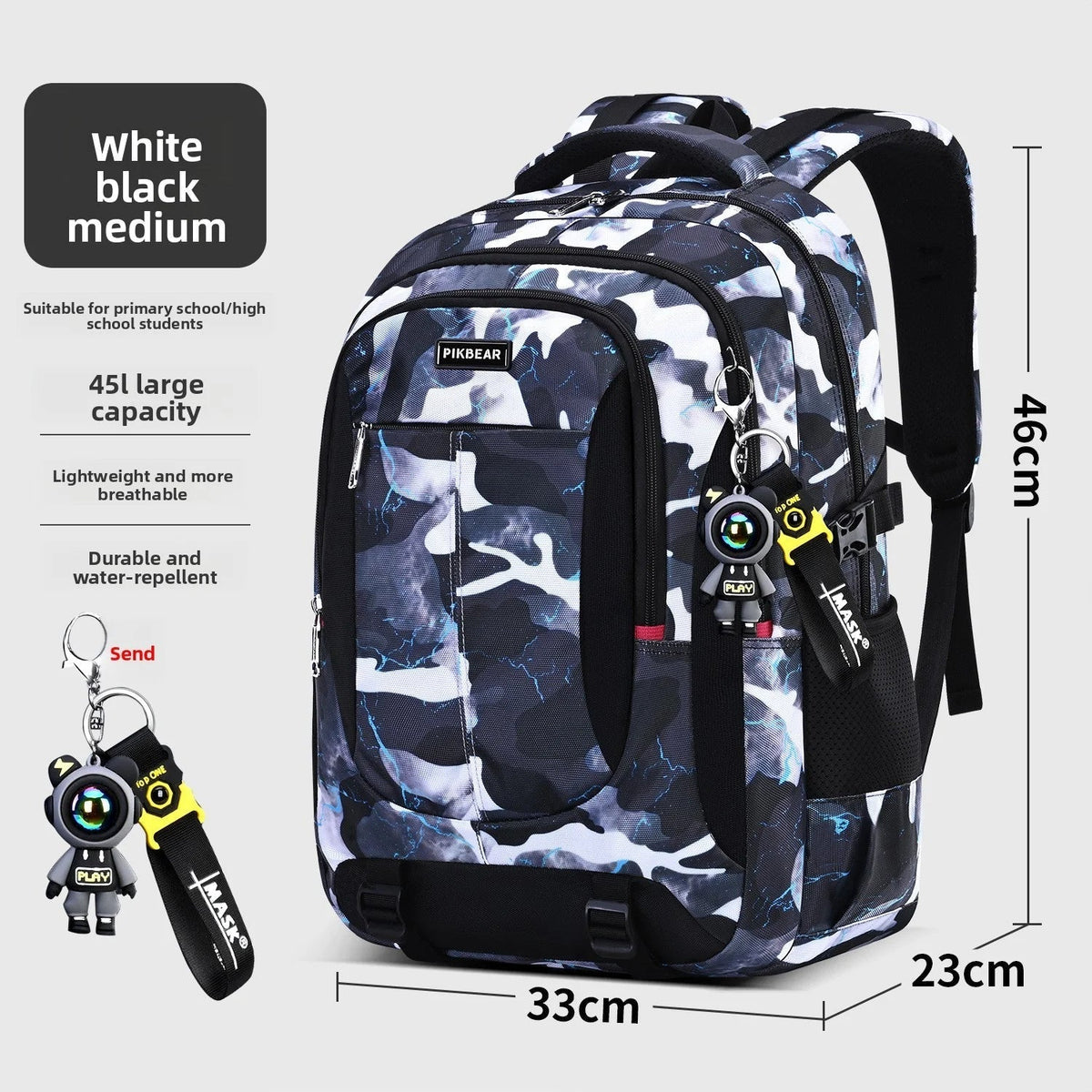 Ranzino | Mochila escolar con compartimento acolchado para portátil y varios bolsillos, M y L
