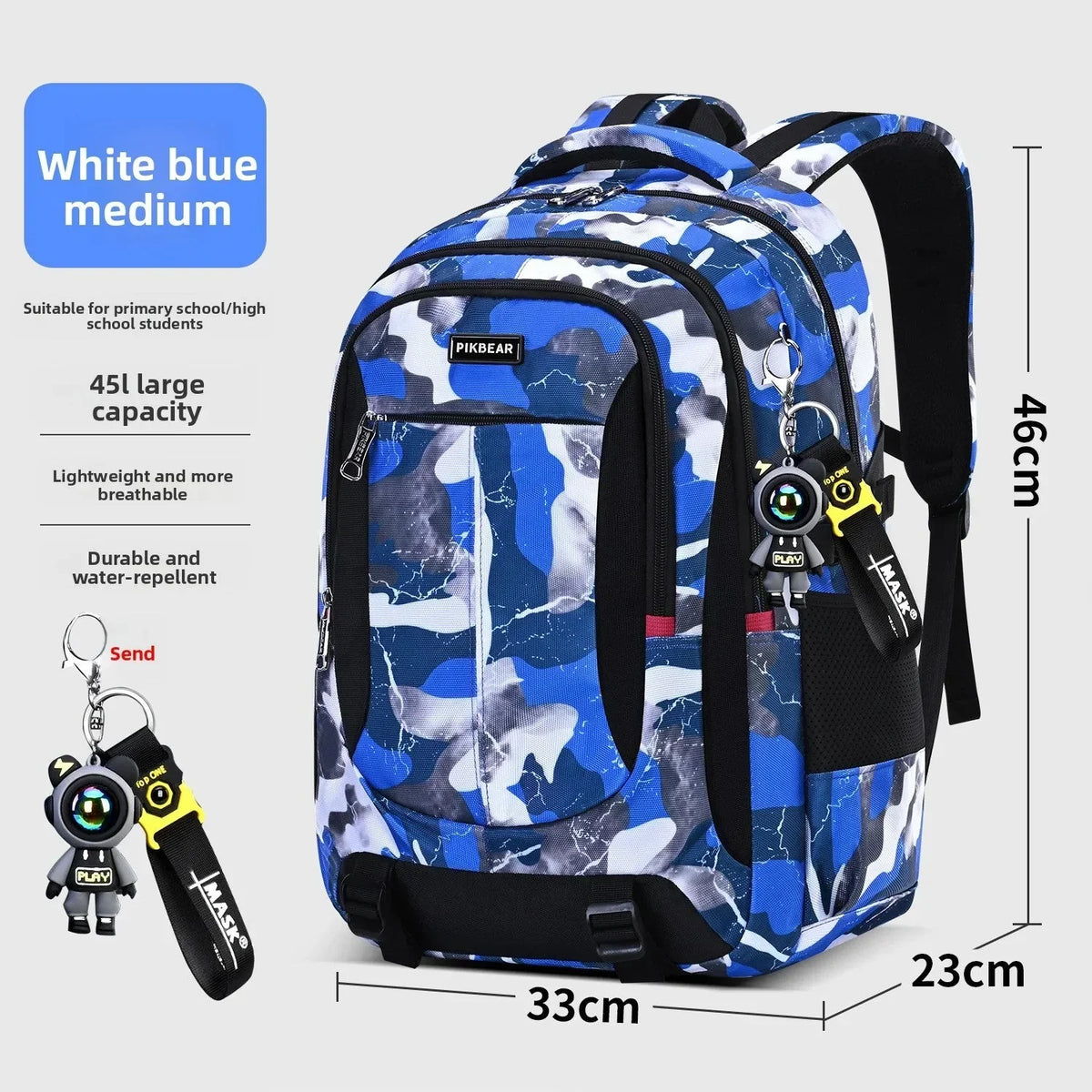 Ranzino | Mochila escolar con compartimento acolchado para portátil y varios bolsillos, M y L