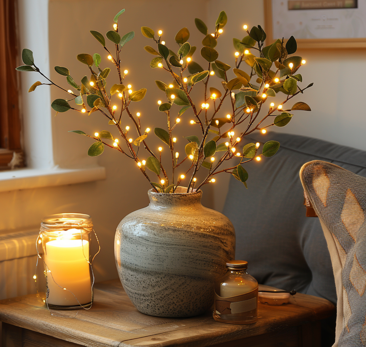 Olivetta | Deko-Lichterkette mit Olivenblättern, 2 m lang