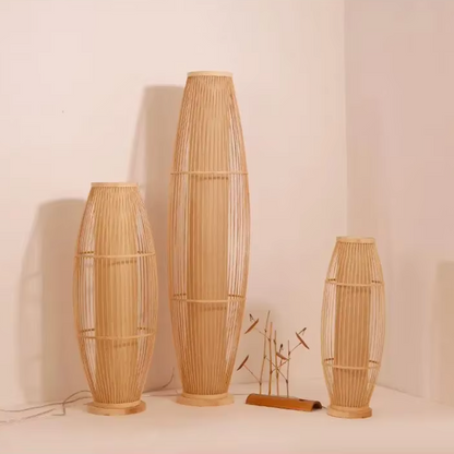 EcoBambu | Lampada Japandi in bambù | Lampada da terra LED sostenibile con design naturale per soggiorno