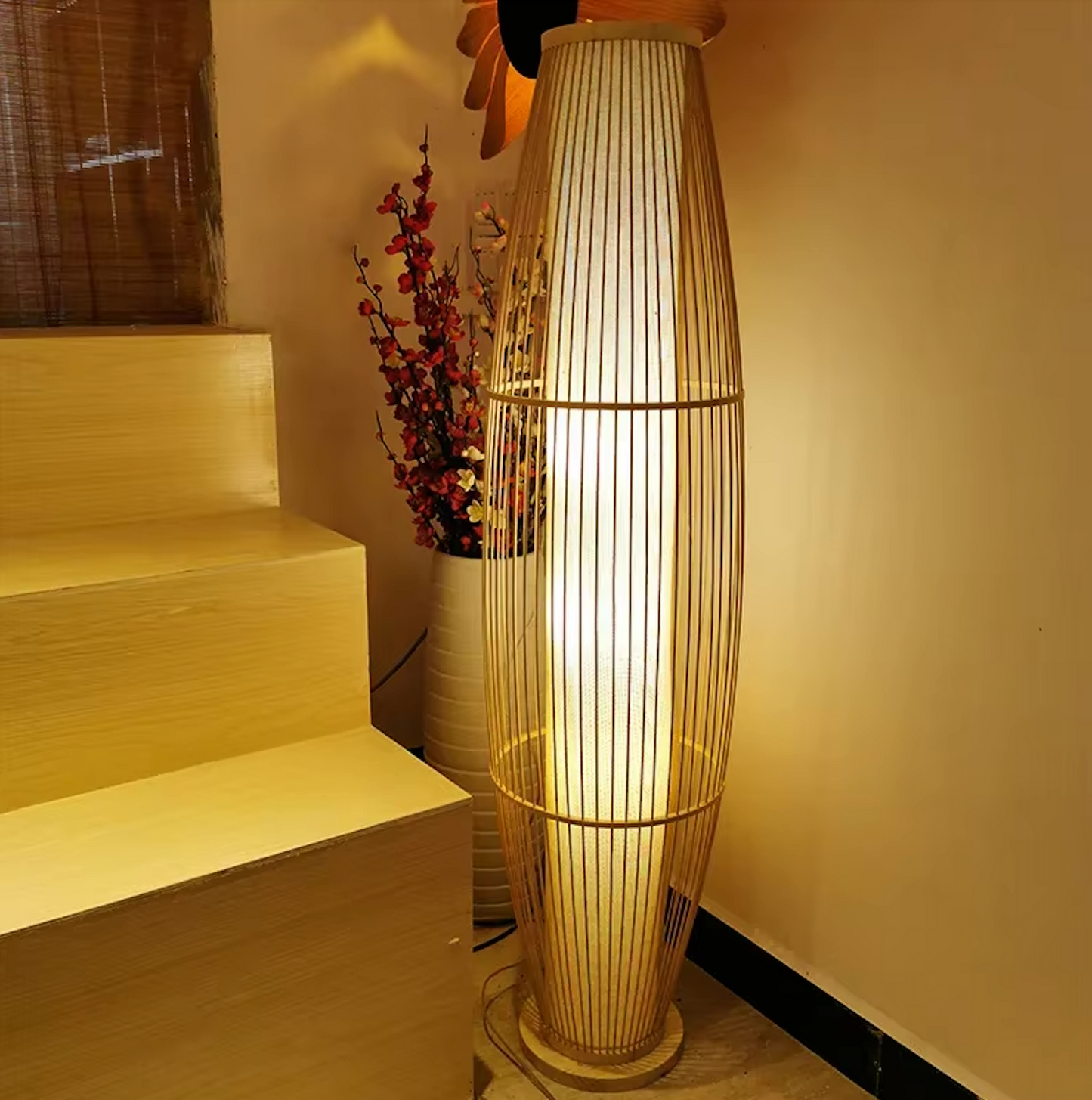 EcoBambu | Lampada Japandi in bambù | Lampada da terra LED sostenibile con design naturale per soggiorno