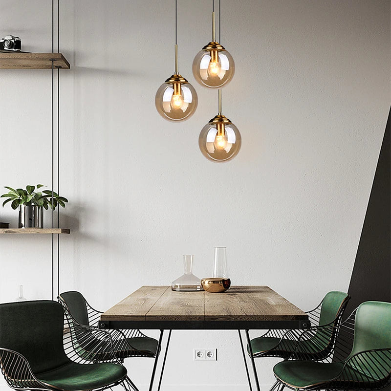 Solvyn Era | Lampada a sospensione LED in vetro con accento metallico per camera da letto e zona pranzo