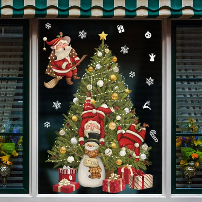 Frostella | Décoration de fenêtre de Noël avec Père Noël, rennes et sapin