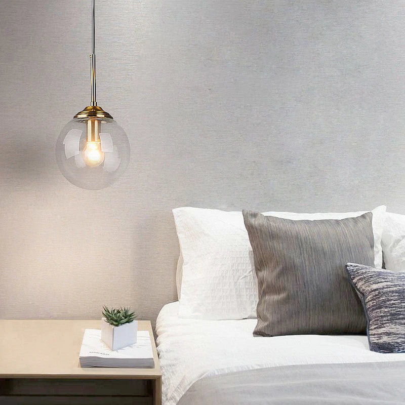 Solvyn Era | Lampada a sospensione LED in vetro con accento metallico per camera da letto e zona pranzo