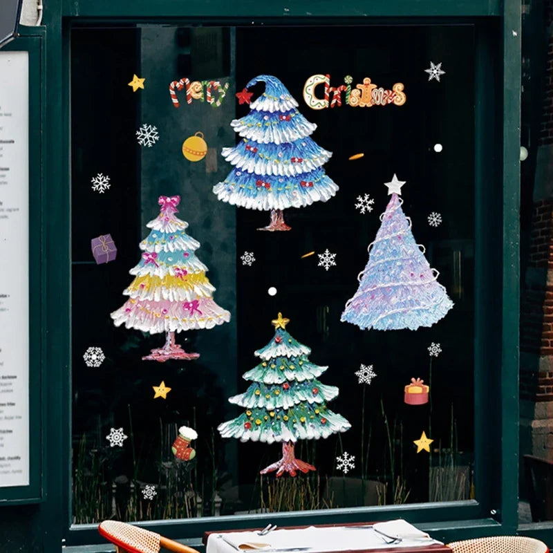 Frostella | Décoration de fenêtre de Noël avec Père Noël, rennes et sapin