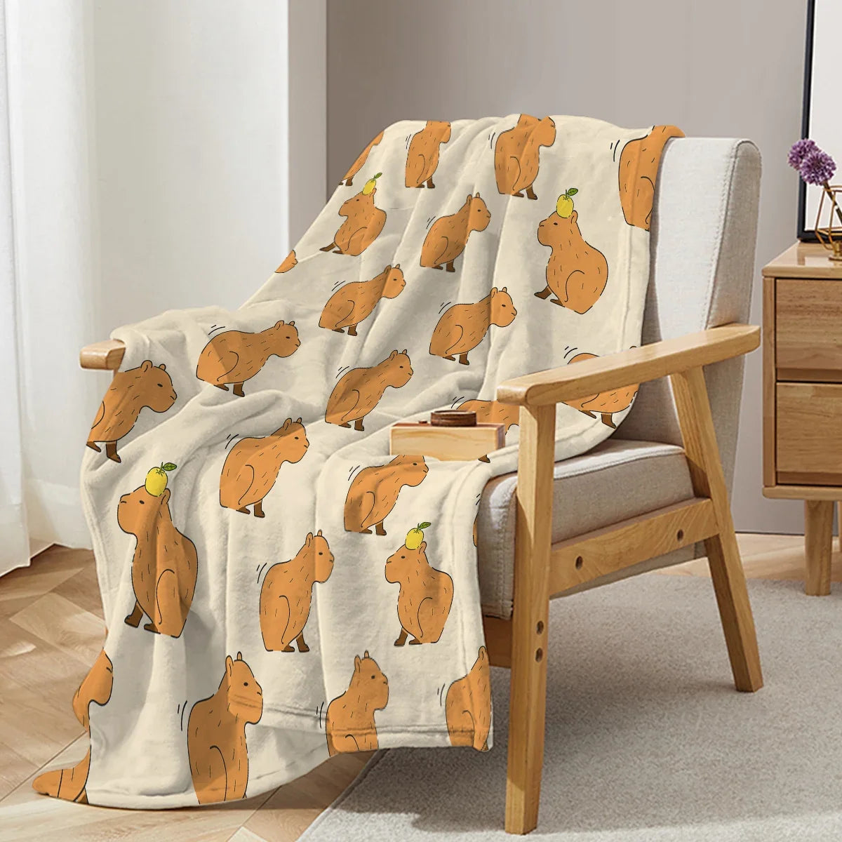 Capyna | Capybara Print Fleece Blanket in Soft Flannel, 3 Sizes