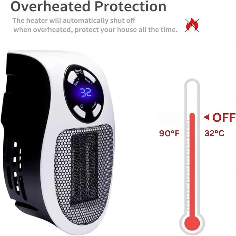 Kalverno | Chauffage soufflant sur prise avec thermostat numérique et minuterie