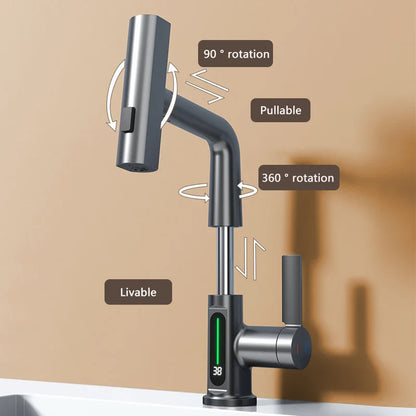 Aesthena – Rubinetto a cascata estensibile con indicatore di temperatura in acciaio inox