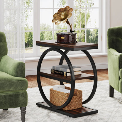 Isyvelra – Table d’Appoint Industrielle Étroite en Bois avec 3 Compartiments de Rangement