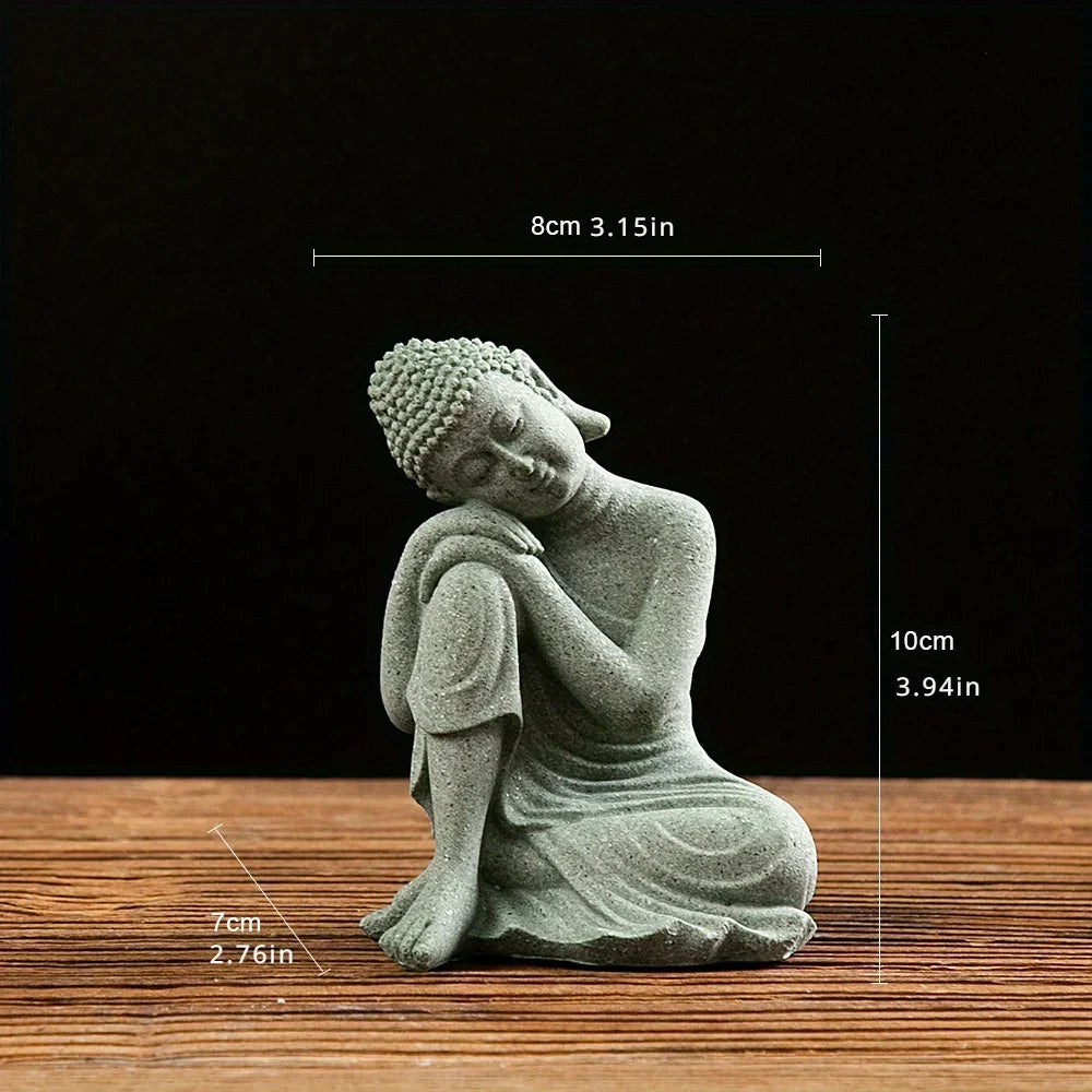 Brunno Figur | Zen-Buddha aus grünem Sandstein für Tisch & Aquarium