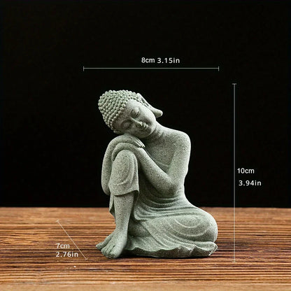 Brunno Figur | Zen-Buddha aus grünem Sandstein für Tisch & Aquarium