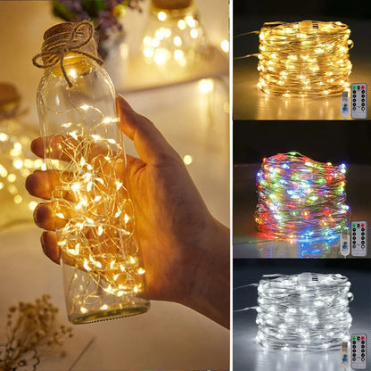 Funkira | LED Lichterkette aus Kupferdraht mit USB, Fernbedienung und Timer