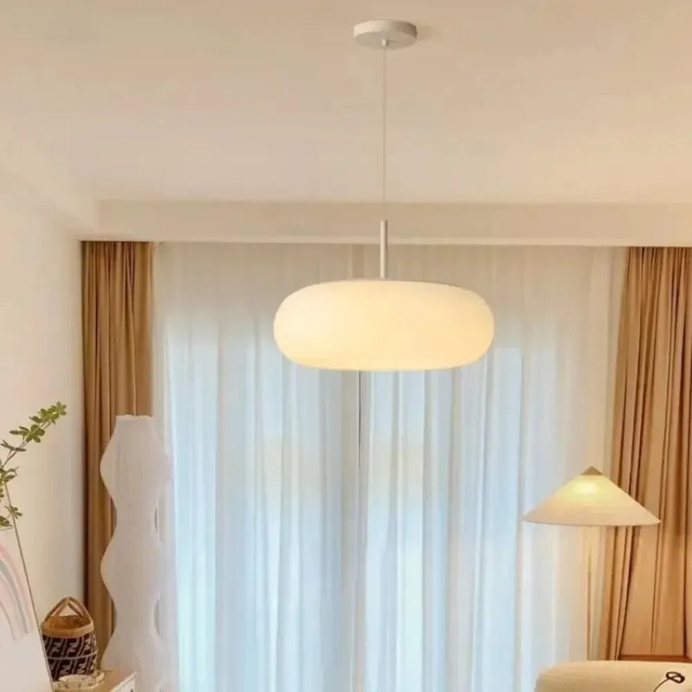 Nyxora | Lampada a sospensione moderna color crema in stile lampadario minimalista con luce LED calda